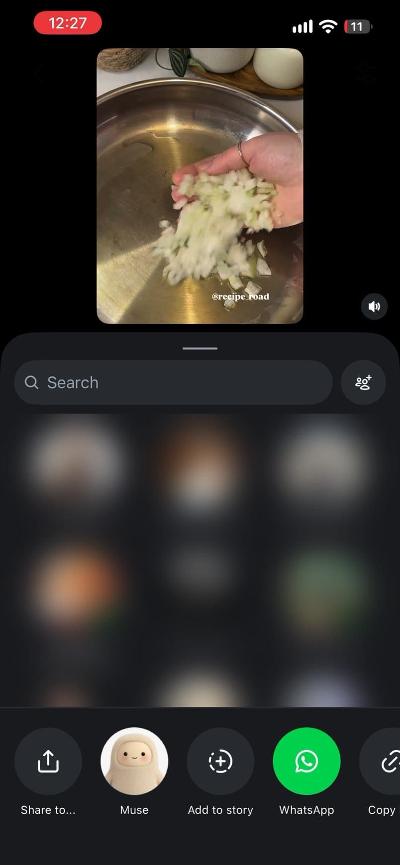 Instagram's share panel with the Share to button highlighted